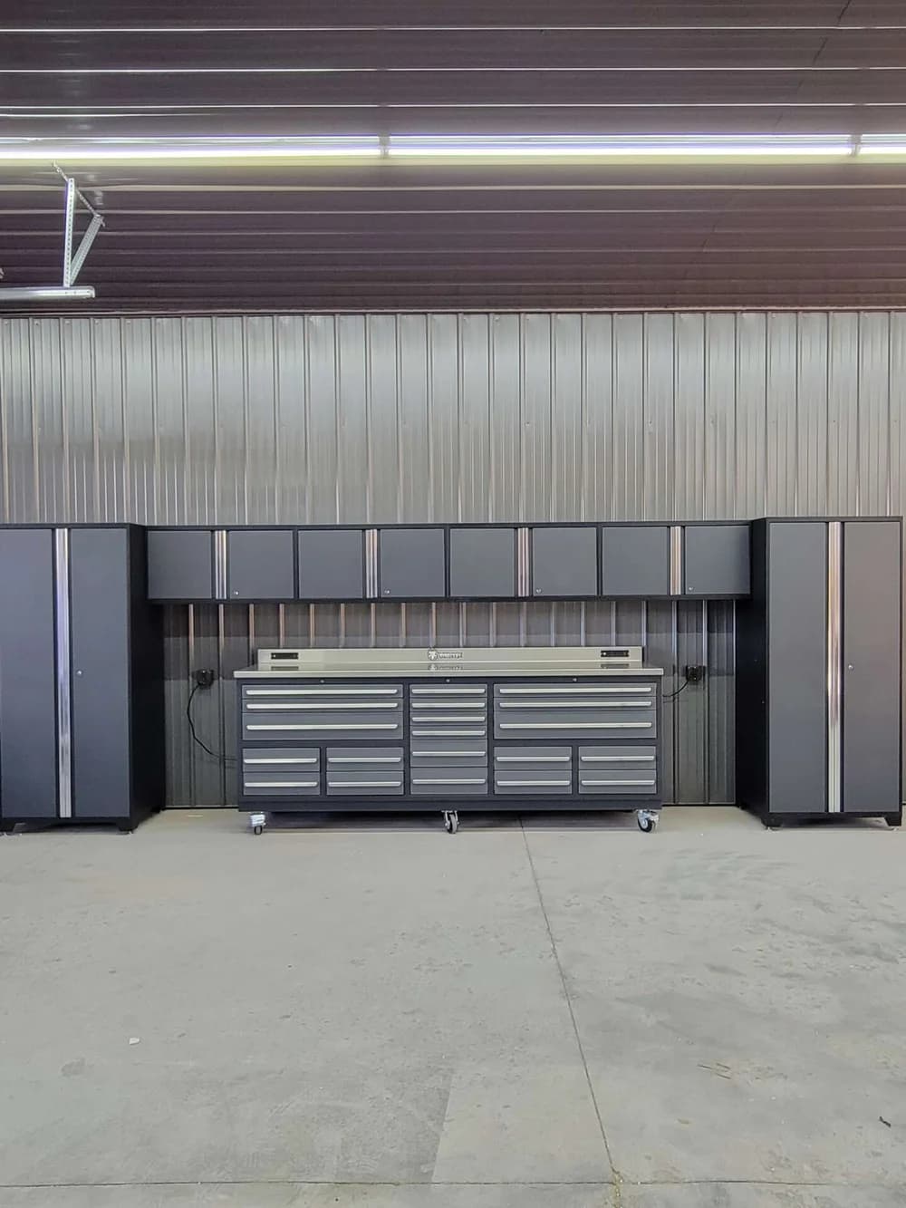 Dragonfire tool cabinets and workbench installed in a workshop